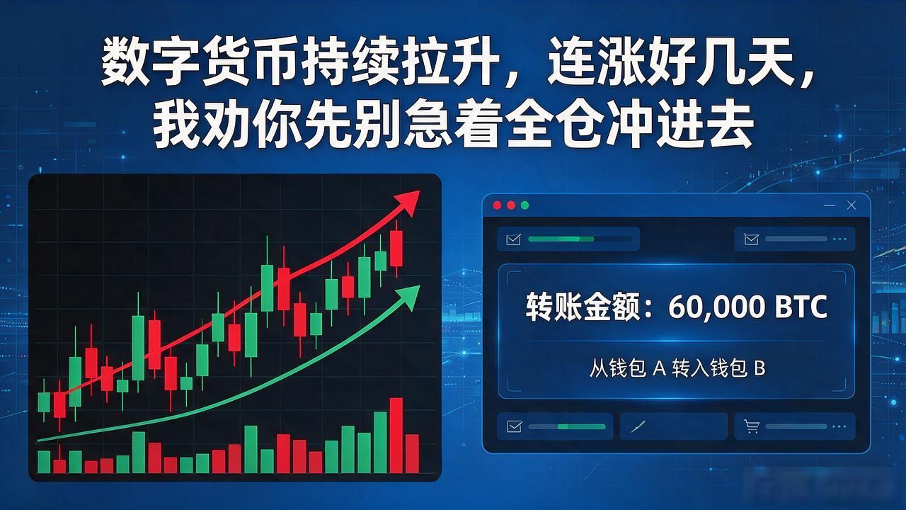 数字货币持续拉升，连涨好几天，我劝你先别急着全仓冲进去