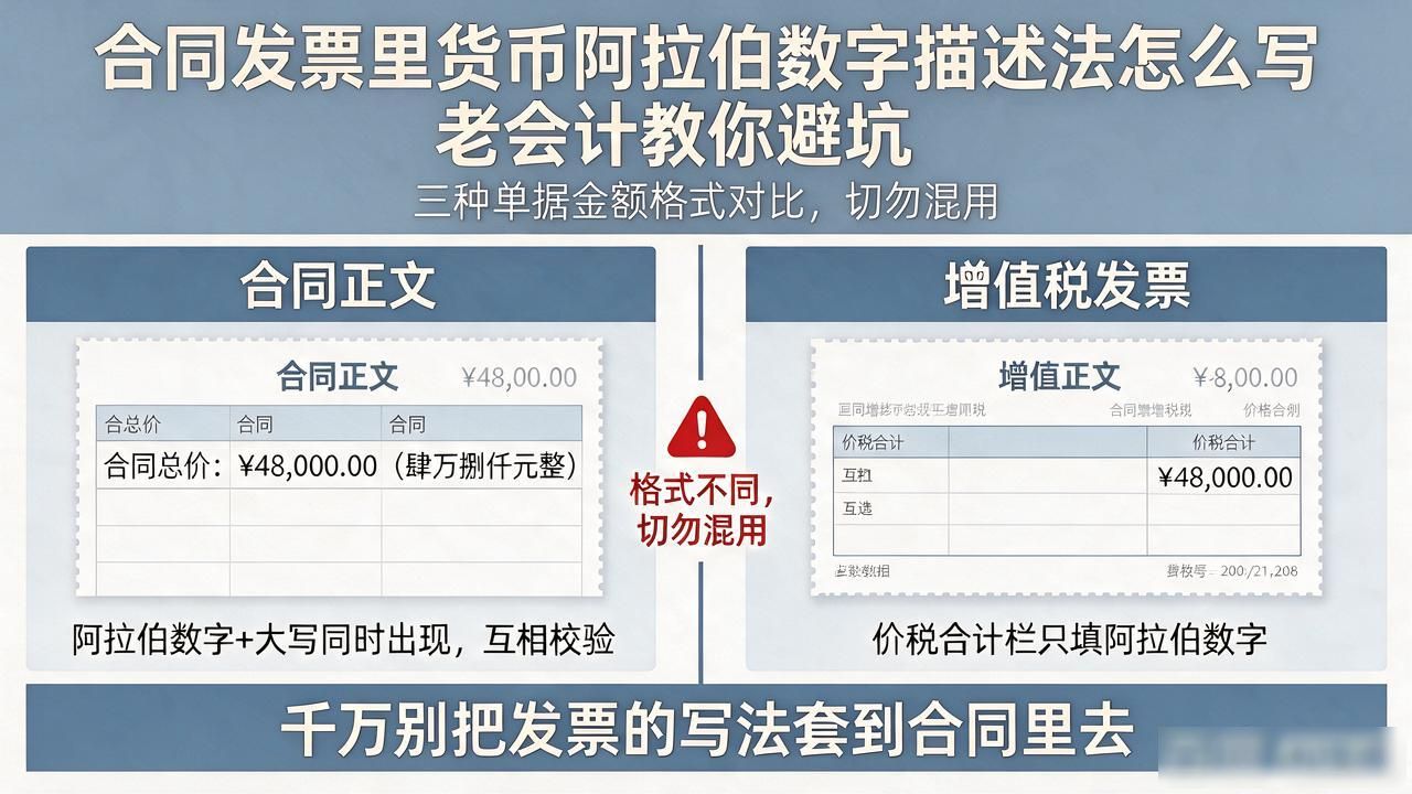 合同发票里货币阿拉伯数字描述法怎么写，老会计教你避坑