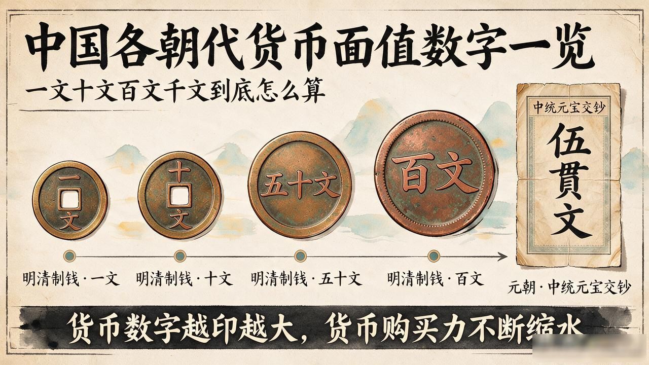 中国各朝代货币面值数字一览，一文十文百文千文到底怎么算